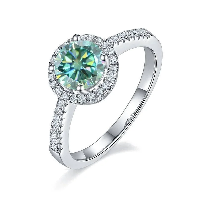 luxury diamond engagement rings for women-1ct Classic Round Halo Green Diamond Twinkle Ring