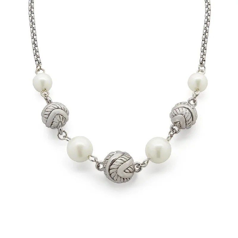 trendy chokers for women-Necklace Silver Tone with Balls and Pearls