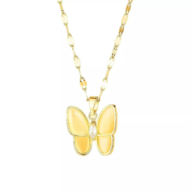 fashion-forward necklaces for women-Stainless Steel MOP Butterfly Pendant 16"Necklace Gold Plated