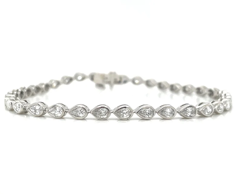 silver chain bracelets for women-14ct White Gold 2.82ct Pear Bezel Laboratory Grown Diamond Tennis Bracelet