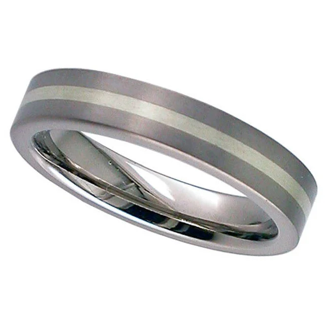 heart-shaped rings for women-Titanium Ring with Platinum Inlay - 2218-1.5MMPLAT