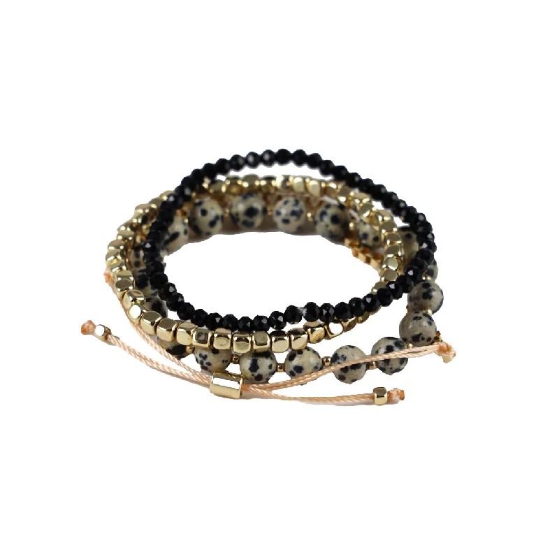 vintage bracelets for women-Black & Cream Stretch Bracelet Set