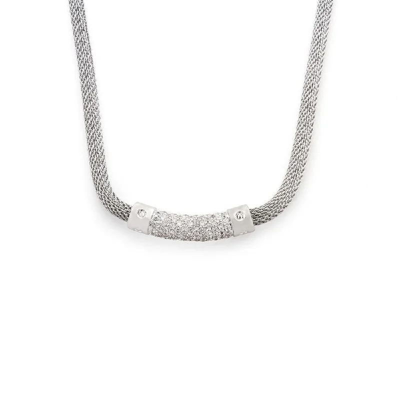 luxury necklaces for women-Stainless Steel Mesh Pave Station Necklace