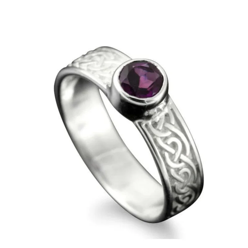 handmade rings for women-Hascosay Celtic Ring in Sterling Silver or Gold with Amethyst - R120