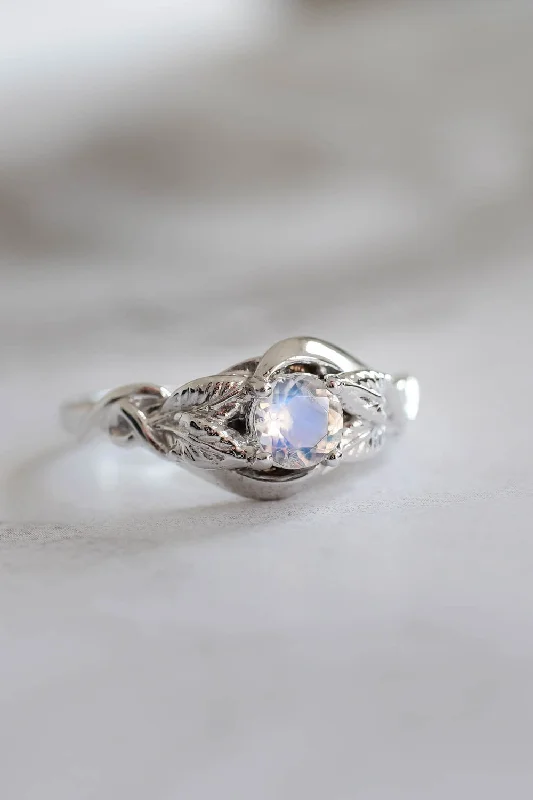 affordable engagement rings for women-Woman engagement ring with moonstone in white gold / Azalea