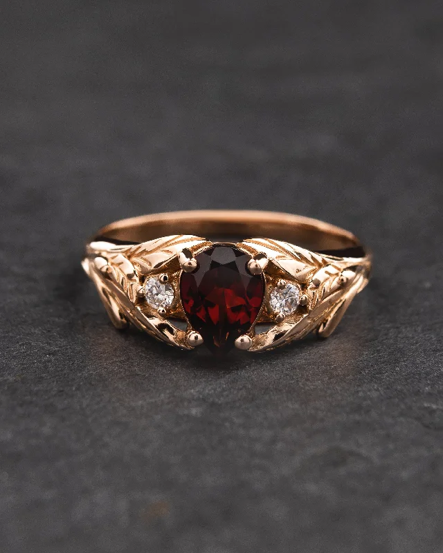 custom engagement rings for women-Garnet engagement ring with diamonds / Wisteria