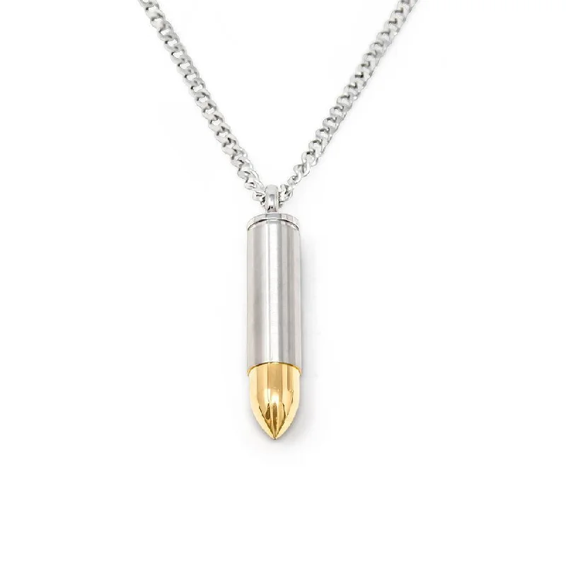 chokers for women-Stainless Steel Necklace with Two Tone Bullet Pendant