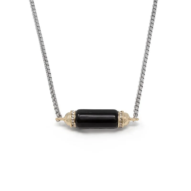 layered gold necklaces for women-Two Tone Faceted GemStone with CZ Necklace Black