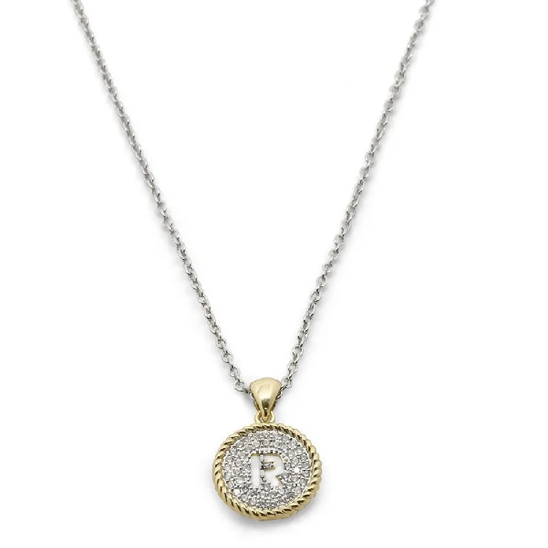 long necklaces for women-Two Tone Necklace Round Pave Initial - R