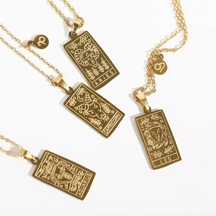 chunky necklaces for women-Stainless Steel Gold Plated Zodiac Necklace-CANCER