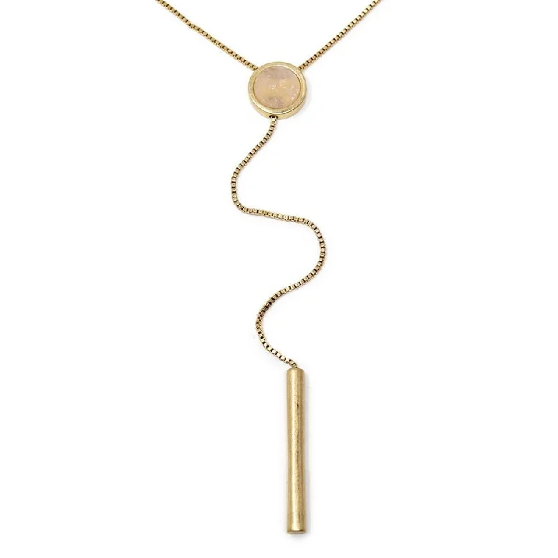 unique pendant necklaces for women-Gold Tone Gem Stone Disc Adjustable Lariat Necklace Pink