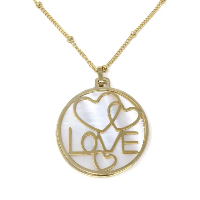 gold necklaces for women-Stainless Steel MOP Love Medallion Necklace Gold Plated