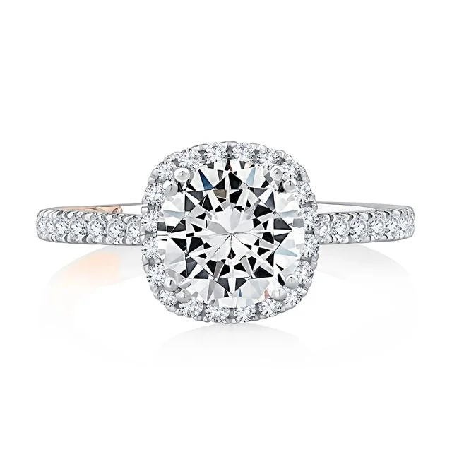 heirloom engagement rings for women-A.Jaffe Engagement Rings Cushion Shaped Halo Round Center Diamond Engagement Ring with Pave Band MECRD2546/135