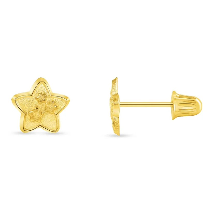 fashionable stud earrings for women-14k Yellow Gold Mini 4 Star Stud Earrings with Screw Back