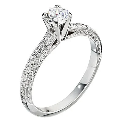 luxury engagement rings for brides-Vintage Style Hand Engraved Solitaire Engagement Rings