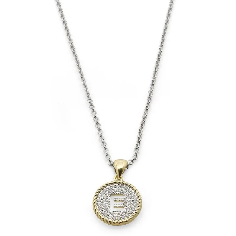 minimalist necklaces for women-Two Tone Necklace Round Pave Initial - E