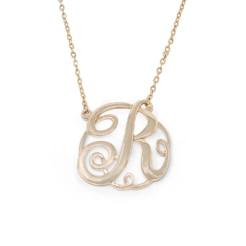 long necklaces for women-Monogram Initial Necklace R Gold Tone