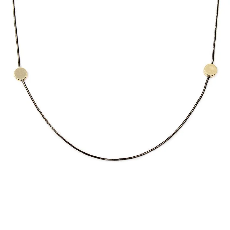 long necklaces for women-Black Long Necklace Gold Plated Disc Stations