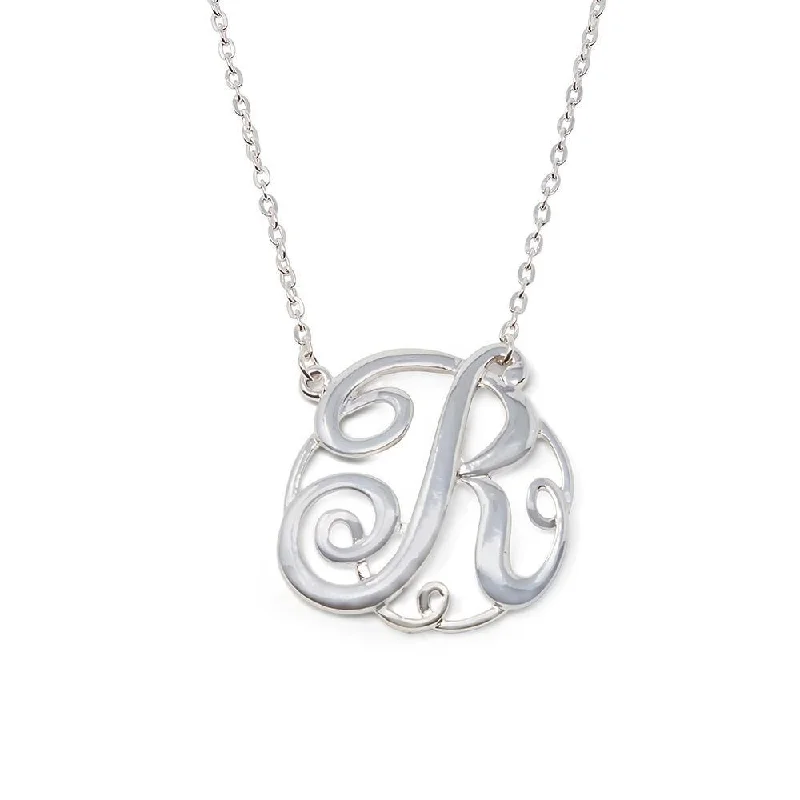 trendy necklaces for women-Monogram Initial Necklace R Silver Tone