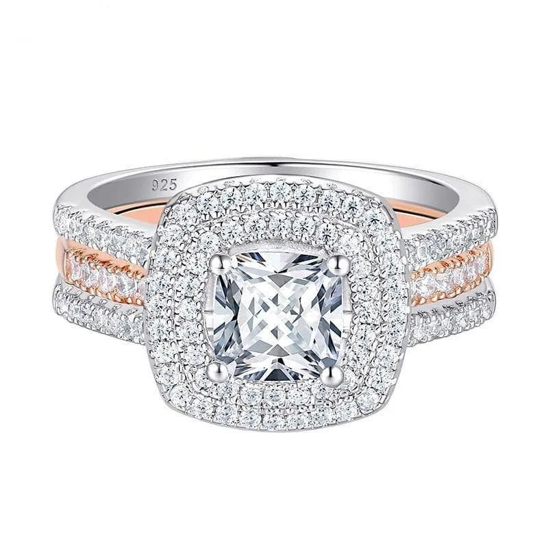 heirloom engagement rings for women-Halo Created Diamond Cushion Cut Two Tone Engagement Ring Set