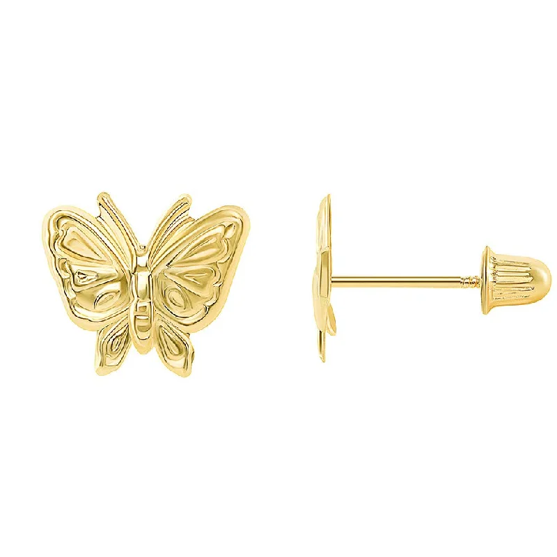 nature-inspired earrings for women-14k Yellow Gold Well Detailed Mini Butterfly Stud Earrings with Screw Back