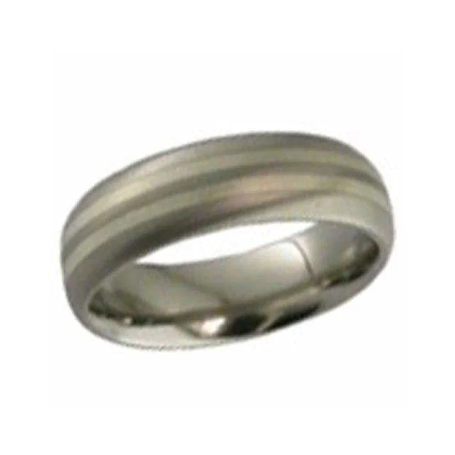 unique wedding rings for women-Titanium Ring with Platinum Inlays - 2219