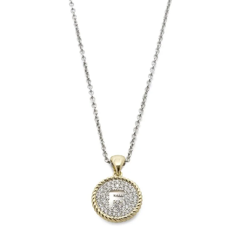 vintage necklaces for women-Two Tone Necklace Round Pave Initial - F