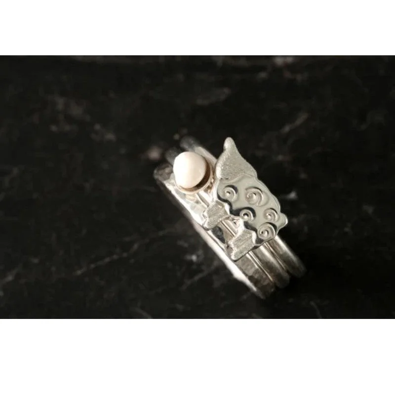 glamorous rings for women-Sheep Stacking Rings with Pearl - Sheep Stacking Ring - Set of 3