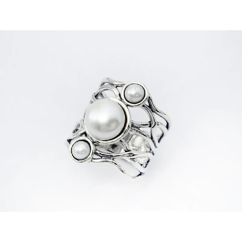 modern engagement rings for women-Shablool Designer Silver and Pearl Ring - R02922