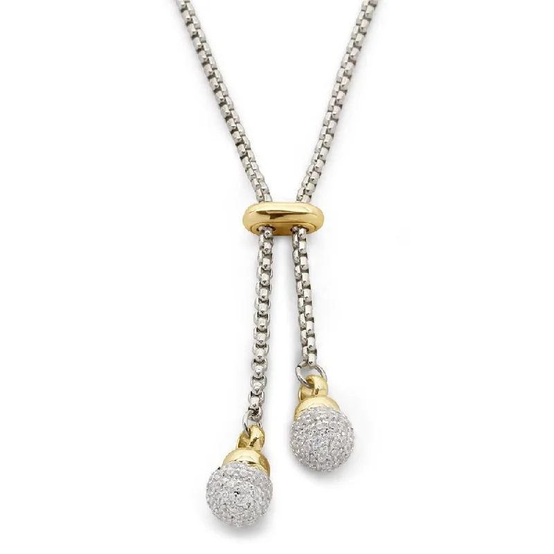 birthstone necklaces for women-Two Tone Sliding Two Pave Ball Necklace 36 Inch