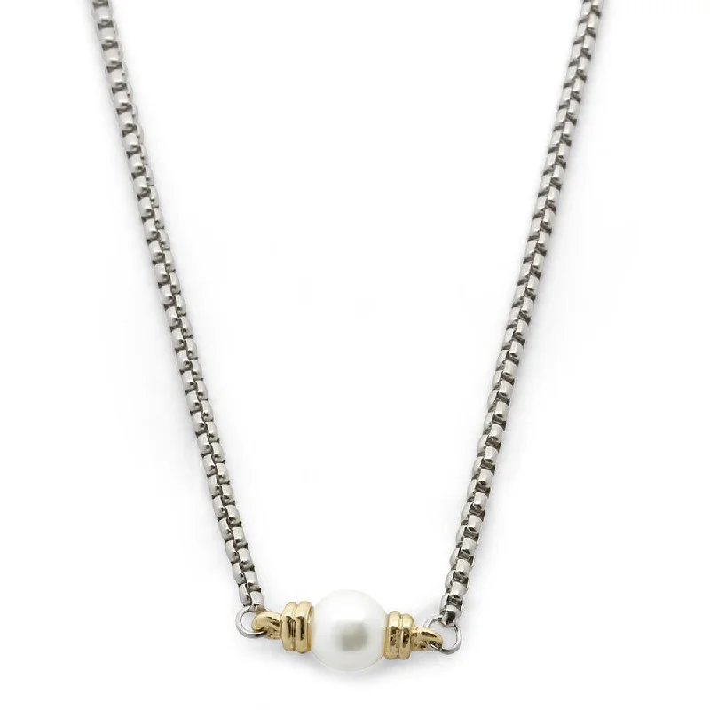 luxury gemstone necklaces for women-Two Tone Necklace Pearl Station