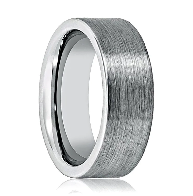 unique gemstone rings for women-GRAYSON | Silver Ring, Silver Tungsten Ring, Brushed, Flat