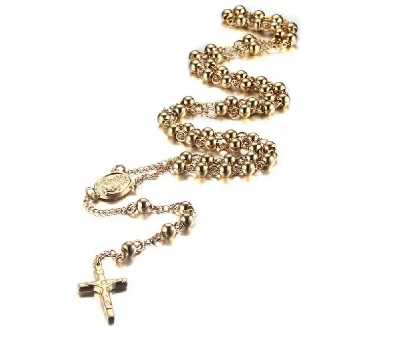 unique necklaces for women-Stainless Steel Men's Rosary Necklace Gold Plated