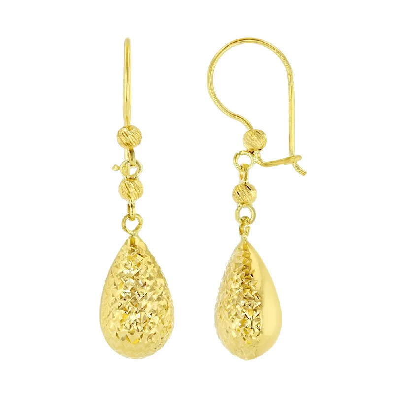 romantic drop earrings for women-14k Yellow Gold Textured Teardrop Dangle Drop Earrings, 9.5mm