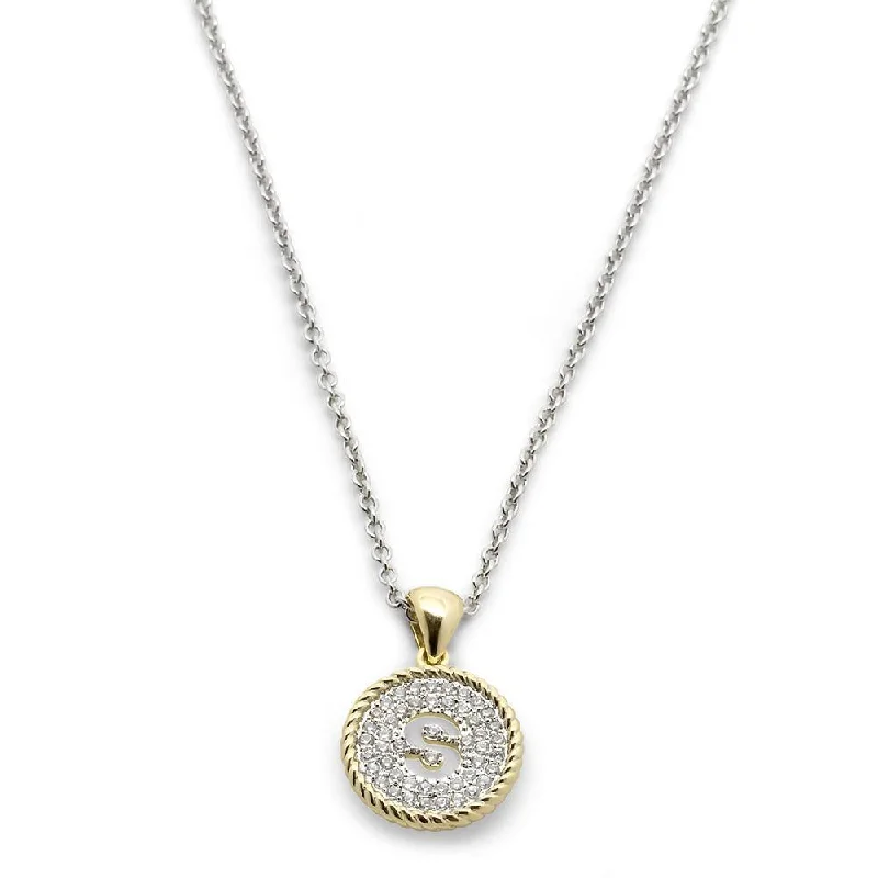 personalized necklaces for women-Two Tone Necklace Round Pave Initial - S