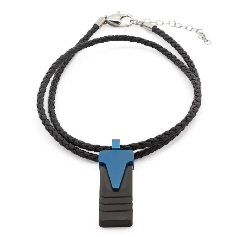 fancy necklaces for women-Stainless Steel Blue Ion Plated Pendant with Leather Necklace