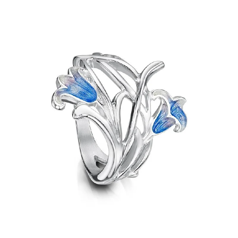 stackable rings for women-Sterling Silver And Enamel Bluebell Ring - ERX242