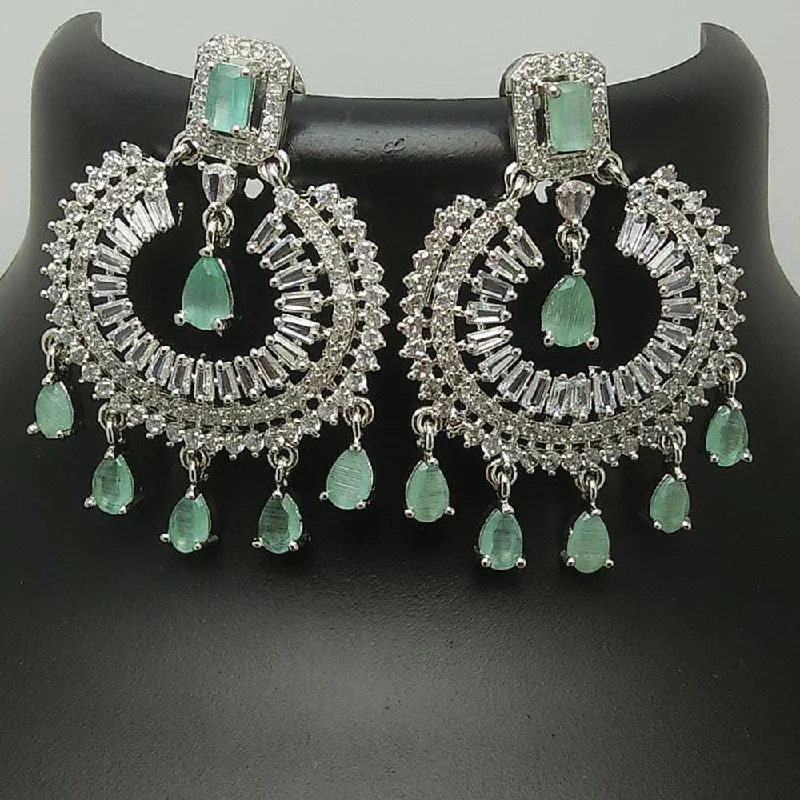 drop earrings for women-Pooja Bangles Silver Plated Crystal Stone Dangler Earrings