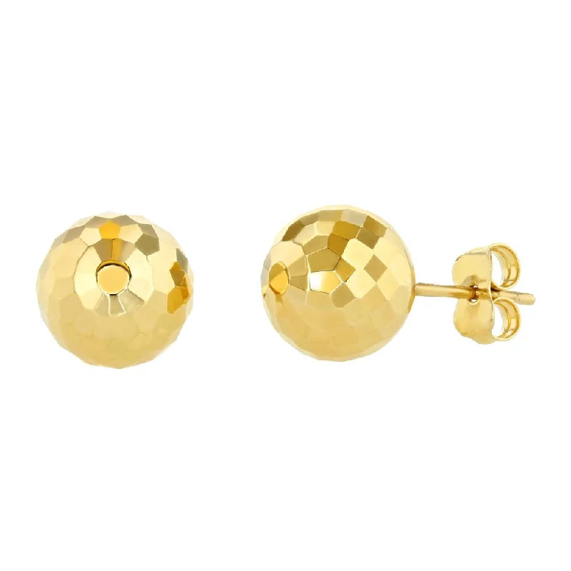 dangle earrings for women-14k Yellow Gold Hammered Ball Earrings Sphere Studs, 9.2mm