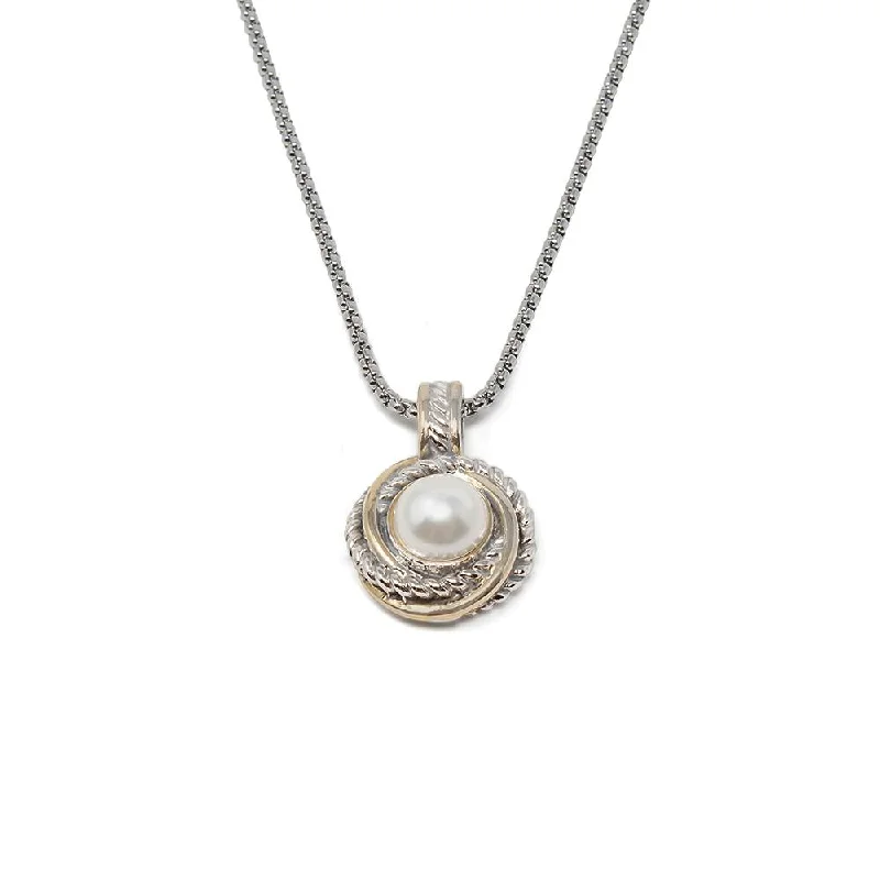 classic pendant necklaces for women-Two Tone Necklace with Pearl Circle of Life Pendant