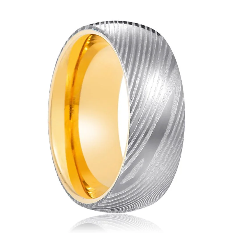 modern rings for women-JUNO | Gold Ring, Silver Damascus Steel, Domed