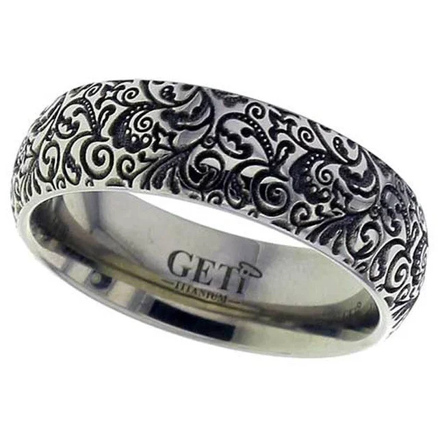 classic rings for women-Titanium Floral Pattern Ring - 2204-VIN4