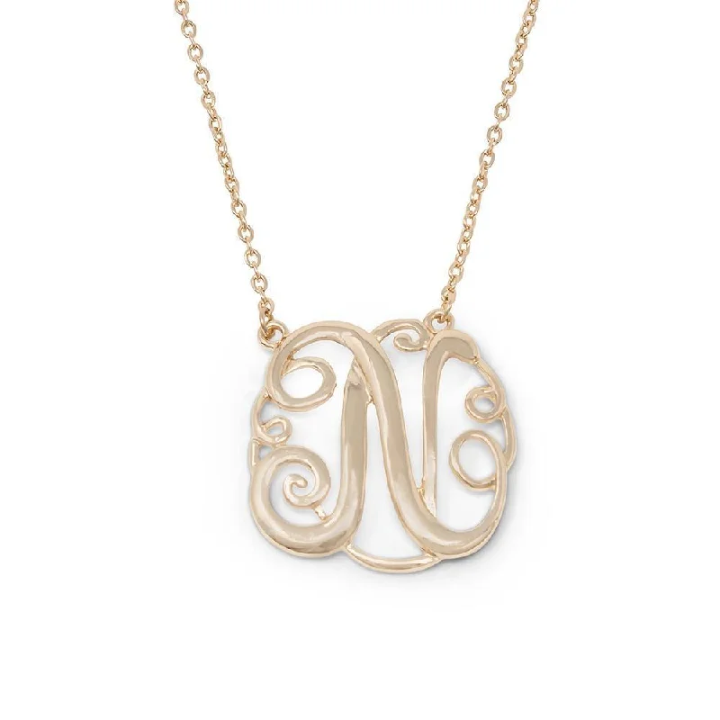 statement necklaces for women-Monogram Initial Necklace N Gold Tone