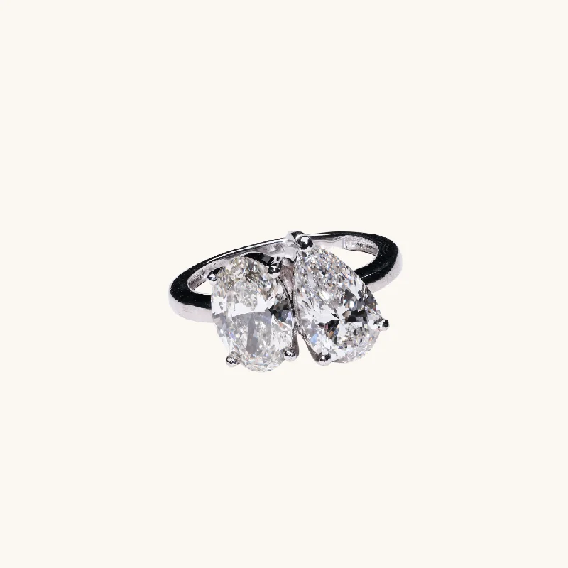 bridal engagement rings with diamonds-Oval and Pear Toi et Moi Lab Diamond Engagement Ring