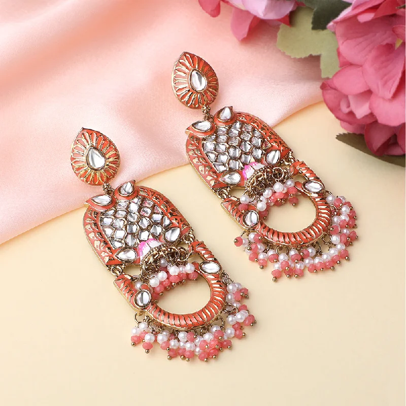 hoop earrings with diamonds for women-Mahi Orange Meena Work Floral Traditional Dangler Jhumki Earrings with Crystals and Beads for Women (ER11098144GOrg)