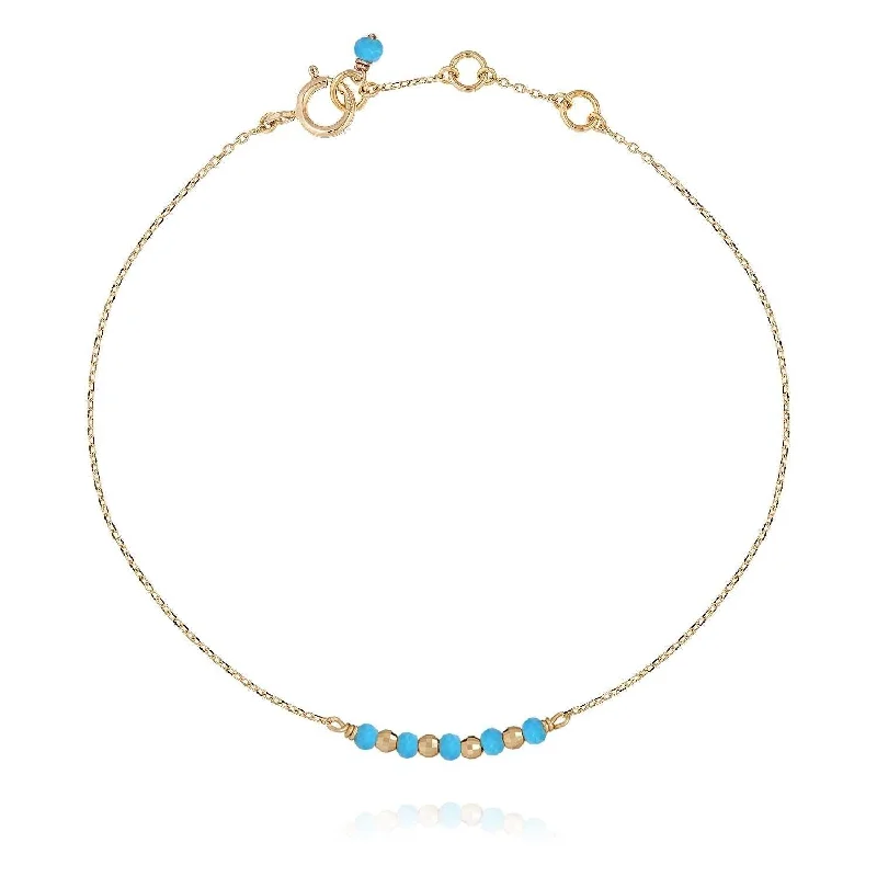 diamond charm bracelets for women-Gold Bead Bar Bracelet Turquoise - 18k Gold