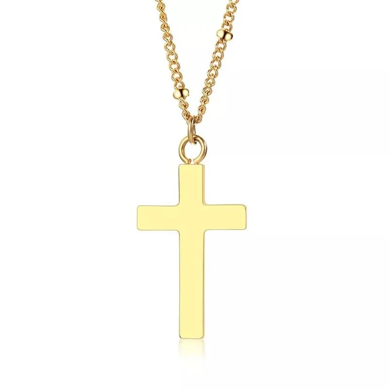 handmade necklaces for women-Stainless Steel Gold IP Plain Cross Pendant Necklace Gold Plated