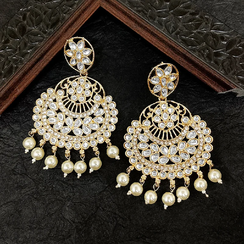 dangling earrings for women-Bhavi Jewels Gold Plated Kundan Stone Dangler Earrings