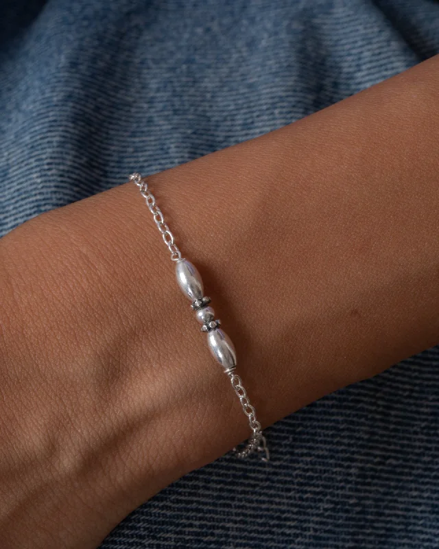 stackable bangles and bracelets for women-Silver Oval Bracelet 02