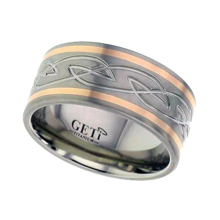 fashionable rings for women-Celtic Titanium And 18ct Rose Gold Ring - 2259i-18KR